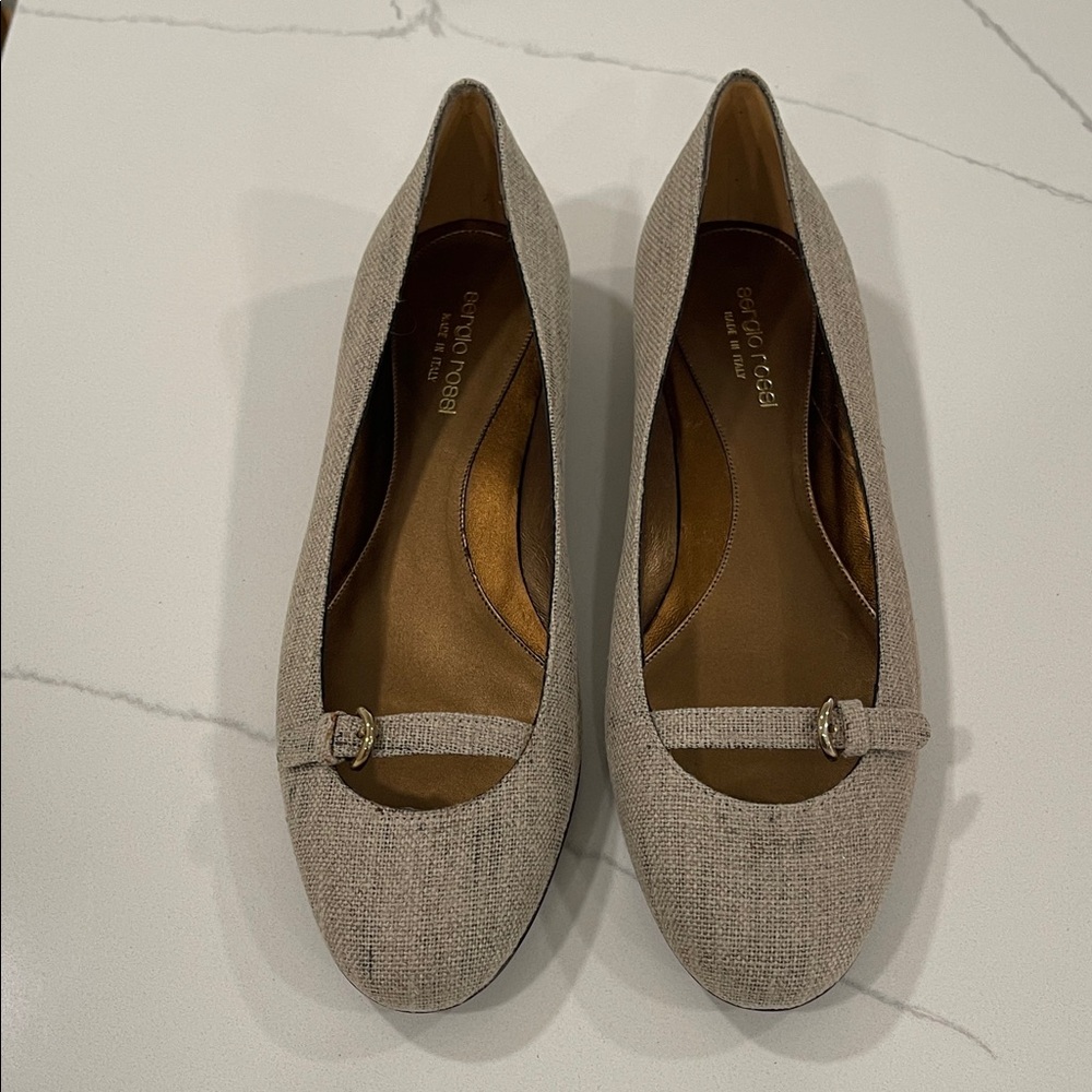 Sergio Rossi Beige Flats with Strap/Buckle detail at toe box.   NWOT